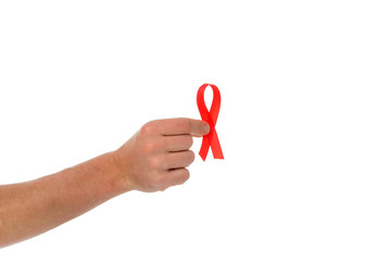 man holding aids ribbon