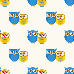 Cute seamless pattern with owls couple.
