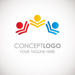 Abstract people logo, sign, icon. Blue, pink, green and yellow people symbols.