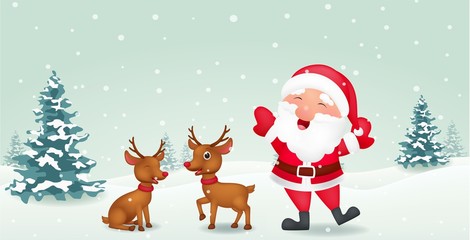 Happy Santa with reindeer 
