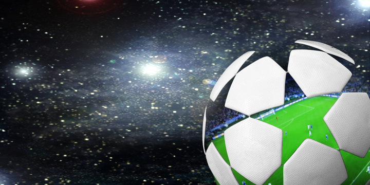 Soccer ball in the background of the starry sky.