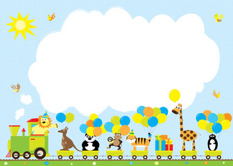Obraz na płótnie Canvas cartoon train with wild animals and balloons / space