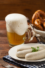 Boiled white sausage, served with beer and pretzels. Perfect for Octoberfest.