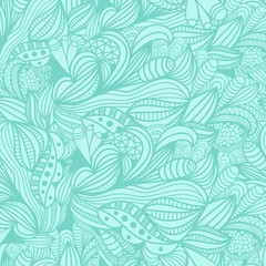 Vector seamless pattern with abstract blue floral elements