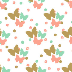 Seamless pattern with butterflies and dots. Can be used for textile, wallpapers, web, greeting cards and scrapbooking design