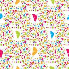 Abstract butterflies and leaves seamless pattern.
