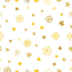 Stylish seamless snowflake pattern. Vector background with hand drawn snowflakes and spots in pastel colors