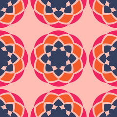 ROUND PATTERN ON LIGHT PINK
Geometry graphic pattern in orange and pink, seamless pattern on light pink background. This pattern can be used for fabric, wallpaper, curtain and etc.