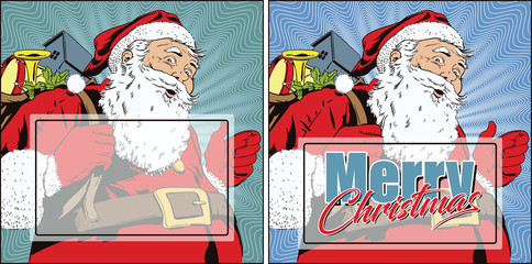 Santa with a bag of gifts. Inspiration for scrapbook, banner, sticker, social network.