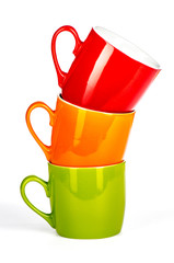 three stacked colored cups