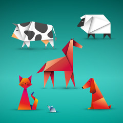 zwierzęta origami wektor - obrazy, fototapety, plakaty