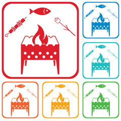 Fototapeta premium Grilled fish, zephyr and kebab icon