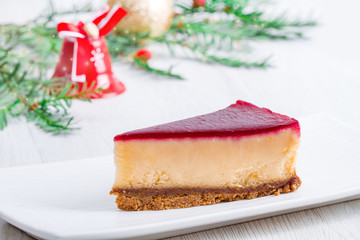 strawberry cheesecake with christmas decoration