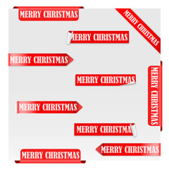 Set of Merry Christmas Red Label Ribbons. Vector illustration Isolated on white background.