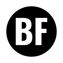 black friday round icon, BF acronym in black circle