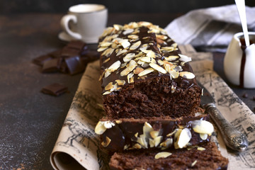 Chocolate banana cake with almond.
