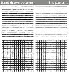 Fototapeta premium Hand drawn patterns, line patterns. Four seamless patterns made with lines drawn by hand.