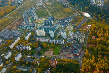Fototapeta premium Aerial view of multi storey district in the city