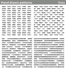 Hand drawn patterns, lines. Four seamless patterns made with lines drawn by hand.