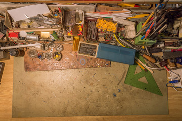 Top view of a desk. Free space.