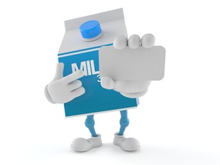 Milk box character holding blank business card