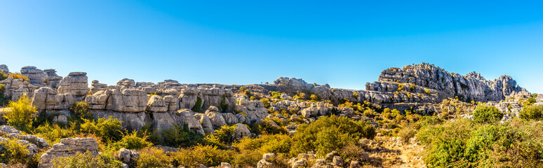 Panoramic view at the rock formation El Torcal of Antequera - Spain
