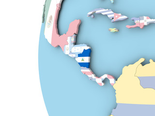 Flag of Nicaragua on political globe