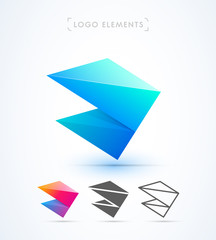 Vector abstract origami wing logo template. Geometric polygonal shape. Material design, flat and line-art style