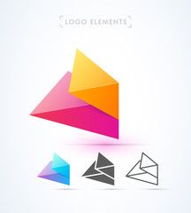 Vector abstract origami wing logo template. Geometric polygonal shape. Material design, flat and line-art style