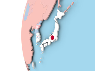 Flag of Japan on political globe
