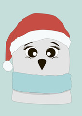 winter owl in a red Christmas cap
