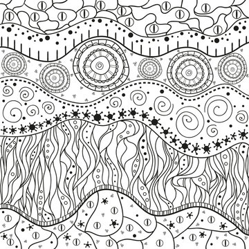 Square mandala. Abstract eastern pattern. Zentangle. Hand drawn isolated texture with abstract patterns. Line art creation. Illustration for coloring. Design for spiritual relaxation for adults.