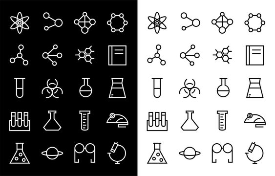Flat vector icons with a thin line. Set for mobile applications. Chemistry and scientific research