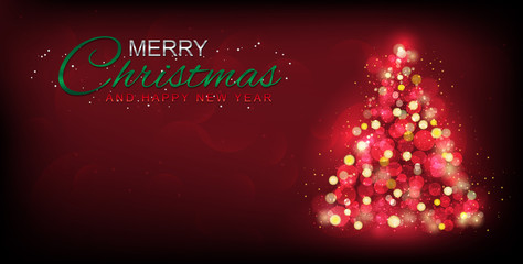 Merry Christmas and Happy New Year, Christmas Tree Light and Text. greeting card or poster template flyer or invitation design.