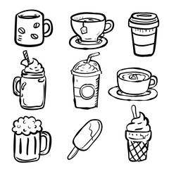 Set Baverages Doodle-Vector Hand drawn