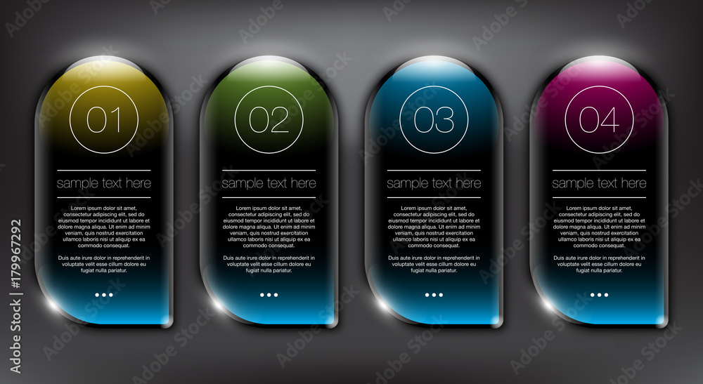 Wall mural abstract vector banner set of 4. round glass banners. 4 parts concept info graphics. isolated with r