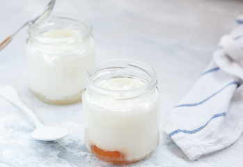 Obraz na płótnie Canvas Homemade fruit yogurt in a glass jar