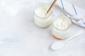 Homemade fruit yogurt in a glass jar
