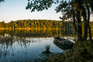 wooden boat on pond