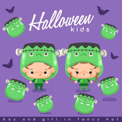 Boy and girl wearing Halloween fancy hat : Vector Illustration