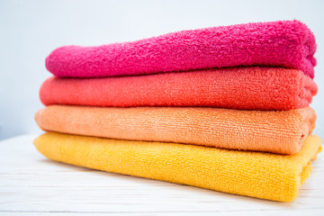 multi-colored bath towels