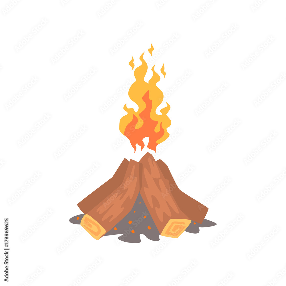 Sticker Bonfire, camping fire cartoon vector Illustration