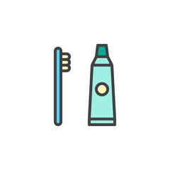 Toothbrush and toothpaste filled outline icon, line vector sign, linear colorful pictogram isolated on white. Symbol, logo illustration. Pixel perfect vector graphics