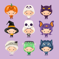 Boy and girl wearing Halloween fancy hat : Vector Illustration