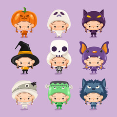 Boy and girl wearing Halloween fancy hat : Vector Illustration
