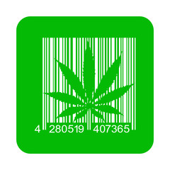 Icono plano codigo de barras marihuana en cuadrado verde