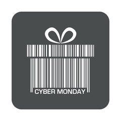 Icono plano codigo de barras regalo CYBER MONDAY en cuadrado gris