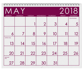2018 Calendar: Month Of May With Mother's Day