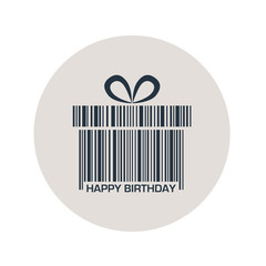 Icono plano codigo de barras regalo HAPPY BIRTHDAY gris y blanco
