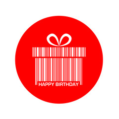 Icono plano codigo de barras regalo HAPPY BIRTHDAY gris y blanco